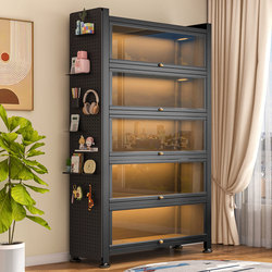Household Dust-Proof Bookshelf with Glass Door, Blind Box Model Display Cabinet, Floor-Standing Multi-Layer Metal Storage Cabinet, Doll Cabinet