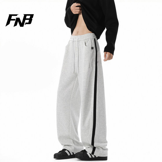
FNB American trendy brand side webbing striped sweatpants for men and women in spring and summer loose casual sports straight long pants