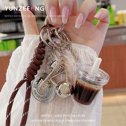 Miu Style Sports Gym Bag Pendant Metal Barbell Plate Kettlebell Fitness Keychain Iced American Coffee Charm Retro Niche ins Personalized Car Keychain Dumbbell Pendant Couple Gift