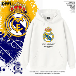 Real Madrid New Football Fan Clothing Madrid Hooded Sweatshirt Unisex Pullover Jacket Autumn and Winter Fleece-Lined Fan Top