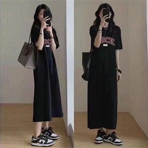 
Maiminer maternity wear summer short-sleeved dress loose slit over the knee pure cotton T-shirt dress mid-length dress