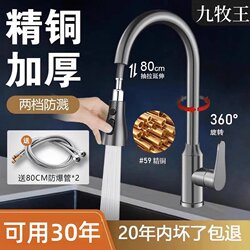 Jiumuwang Kitchen All-Copper Hot and Cold Pull-Out Faucet for Sink, Dishwashing Sink, Rotatable Faucet