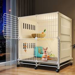 Rabbit Cage for Home Use, Extra-Large Double-Layer Indoor Special-Purpose Automatic Waste-Cleaning Guinea Pig Cage, Two-Layer Platform Small Villa