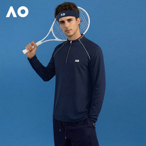 
AO Australian Open sports T-shirt 26 spring new men's moisture-absorbent, quick-drying, lightweight half-zip tennis long-sleeved tennis wear