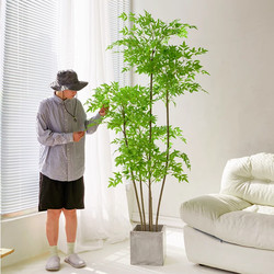 Artificial Plant Nandina Bamboo Floor-Standing Potted Plant, Simulated Green Plant Ornament, Living Room Sofa Side Home Decoration Bonsai, Fake Tree