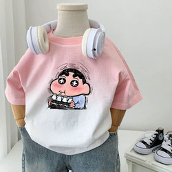 Children's Gradient Short-Sleeve T-Shirt, Summer 2026 New Style, Pure Cotton, Trendy Boys' Street Style Cool Top for Older Kids