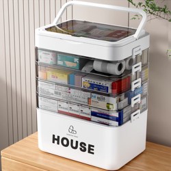Japanese-Style Large-Capacity Household Medicine Box, Transparent Medicine Storage Box, Multi-Layer First Aid Kit, Medicine Box, Family-Sized Medicine Box