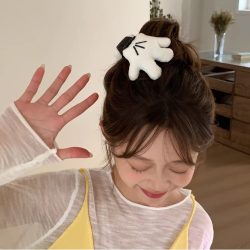 Cute and Quirky Mickey Mouse Paw-Shaped 3D Plush Hair Claw Shark Clip Fun Little Hand-Shaped Hairpin Hair Accessory