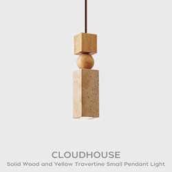 Yellow Cave Stone Solid Wood Small Pendant Lamp Japanese Wabi-Sabi Style Bedroom Bedside Pendant Lamp Creative Retro Homestay Bar Pendant Lamp