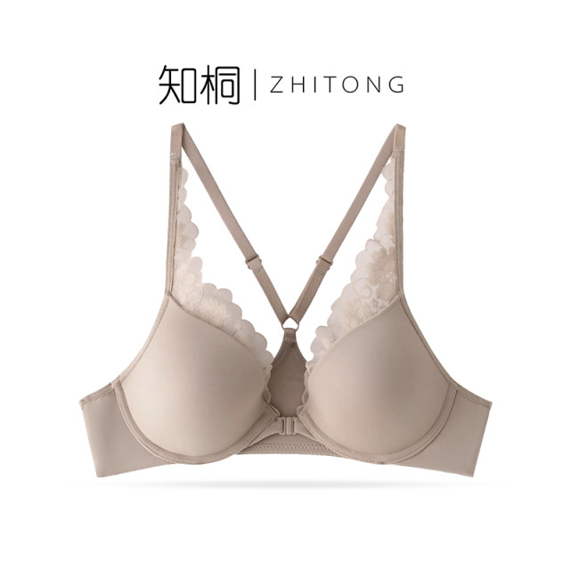 Zhitong front buckle small breasts gathered French soft steel bra cross beautiful back adjustment suit underwear girl lace