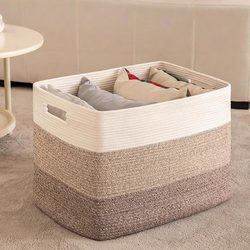Cotton Rope Woven Storage Box for Household Toys and Snacks, Wardrobe Clothes Organizer Box, Large Capacity Storage Basket