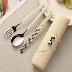 German Portable Chopsticks and Spoon Set Storage Box Cartoon Student Children's Stainless Steel Two-Piece Cutlery Set for One Person