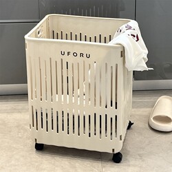 German Narrow-Slit Dirty Laundry Basket with Wheels, Large Foldable Household Laundry Hamper, Waterproof Laundry Storage Basket for Bathroom