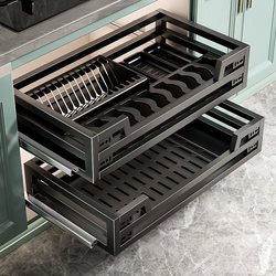 Baihan Pull-Out Basket Kitchen Cabinet 304 Stainless Steel Dish Basket Double-Layer Cabinet Drawer-Type Seasoning Basket Storage
