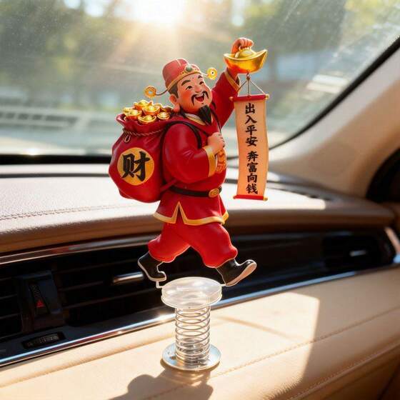 2026 New Car God of Wealth Sends Good Luck Car Ornaments Cute Car-Mounted Lucky Car In-Car Central Control Decoration Shake