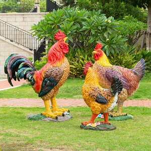 
Glass ornaments, garden crafts, steel hen, simulated rooster, chicken crafts, garden, garden, forest, grass, landscape, outdoor