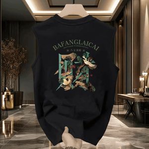 2024夏季新款重磅纯棉无袖T恤男个性印花M时尚百搭男士日常汗背心