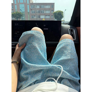 
Blue tie-dye quarter shorts men's summer thin dopamine sports pants high-end loose casual casual pants