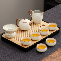 Jingdezhen Ru Kiln 2025 New Beige Ru Kiln Kung Fu Tea Set Home Accessible Luxury High-End Ceramic Lifting Beam Tea