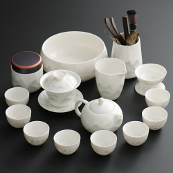 Jingdezhen Ru Kiln Mutton Fat Jade Kung Fu Tea Set 2025 New White Porcelain Covered Bowl Tea Cup High-End Accessible Luxury Ceramics