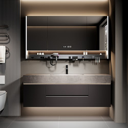 Nanjiajiang 2025 New Model Rock Slab Hot-Bent Integrated Basin Bathroom Cabinet Combination Washstand Washbasin Cabinet