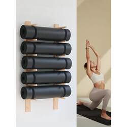 Solid wood yoga mat fitness equipment wall foam roller yoga studio storage rack massage roller pilates storage