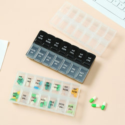 Small Portable Pill Box, Weekly 7-Day Morning and Evening Pill Box, 14 Compartments, Double-Row Vitamin Dispensing Small Pill Box