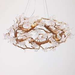 All-copper living room chandelier, post-modern light luxury branch restaurant lamp, villa kapok glazed crystal tea room chandelier