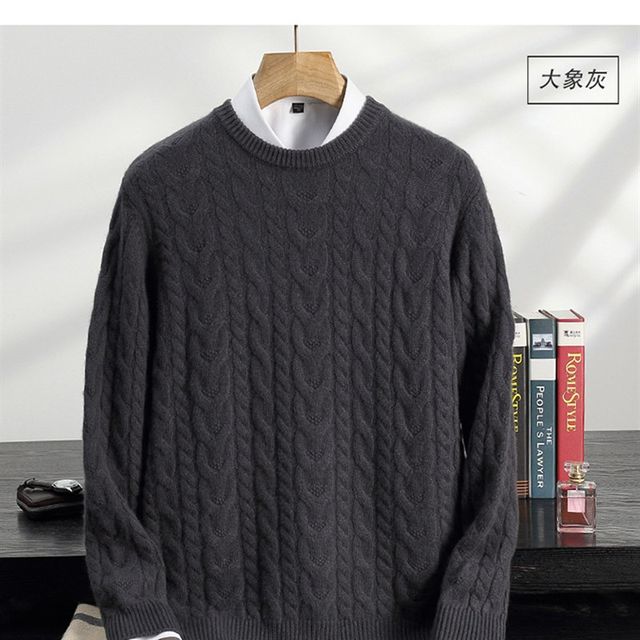 Round Neck Cashmere Sweater Men's Knitted