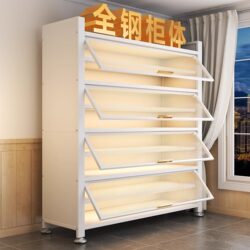 Steel Shoe Cabinet for Home Entrance, Dust-Proof, Large Capacity, Multi-Layer Storage Shoe Rack with Flip-Up Door