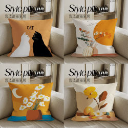 Nordic Light Luxury Geometric Throw Pillow, Simple Orange Floral Pillowcase, Gray Sofa, Gu Chen B&B Cat Cushion