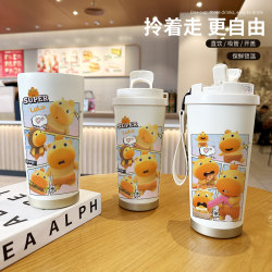 Capybara Lulu Thermos Cup, Cute Couple's High-Looking Coffee Cup, Men's and Women's 316 Stainless Steel New Style Straw Water Cup