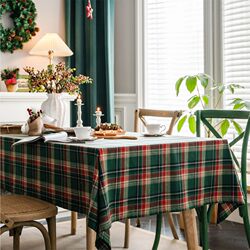 Christmas green plaid cotton and linen table decoration thick tablecloth American European table flag tableware mat table mat rectangular