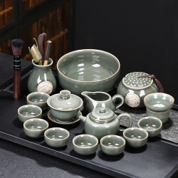 Jingdezhen Official Ceramic Ge Kiln Kung Fu Tea Set 2024 New Home High-End Office Chinoiserie Complete Set of Pottery