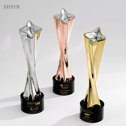 High-End Metal Twisted Column Trophy, Creative Starburst Five-Pointed Star, Gold, Silver, Bronze, Championship Award, Outstanding Enterprise Commemoration