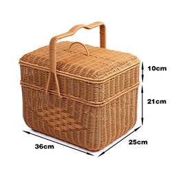 Imitation of vine handmade outdoor worship basket rectangular outdoor storage basket picnic basket storage basket double-layer basket with cover