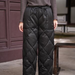 
[26MM Xiangyun yarn 90 white goose down] Miluoxiangdong plain crepe satin elastic waist drawstring sickle down pants