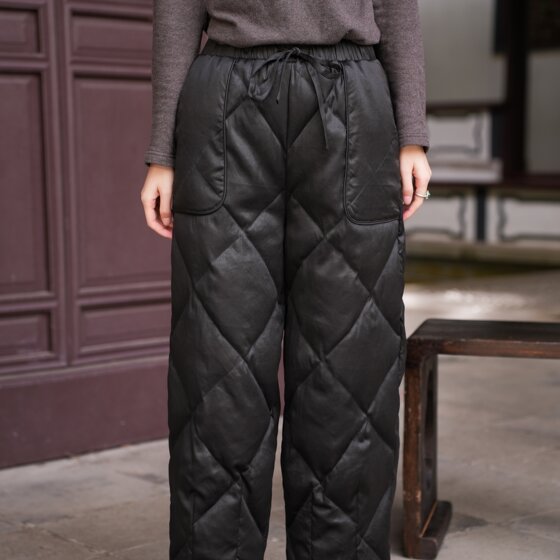 
[26MM Xiangyun yarn 90 white goose down] Miluoxiangdong plain crepe satin elastic waist drawstring sickle down pants