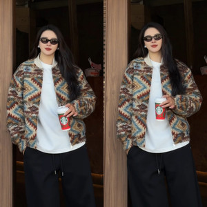 
Fair Isle Style Retro Padded Jacket Men's Winter Trendy Versatile Comfortable Warm Jacket Couple Style Cotton Top