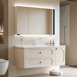 Oppein Bathroom Cabinet Set French Cream Style Bathroom Ceramic Integrated Basin Bathroom Cabinet Washbasin Cabinet
