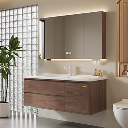 Oppein Ceramic Integrated Basin Bathroom Cabinet Combination Antique Style Bathroom Walnut Washbasin Washbasin Bathroom Cabinet