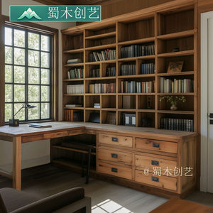 
Shumu Chuangyi Study Room Customized Wall Bookshelf Corner Desk Cabinet Bookshelf One Solid Wood Study Office Desk