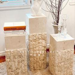 Huangdong marble broken rough chiseled decorative ornaments sculpture base table stone pier column coffee tea side table