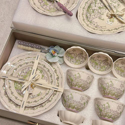 Tableware Set 2025 New Model High Aesthetic Fresh Style Ceramic Underglaze Color Bowls, Plates, Chopsticks, Tableware for Home Use Housewarming