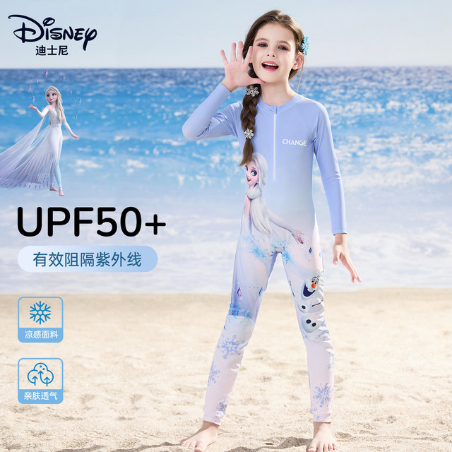 Disney children's one-piece swimsuit, long sleeves, long pants, diving suit, warm 2025 new girl baby swimwear