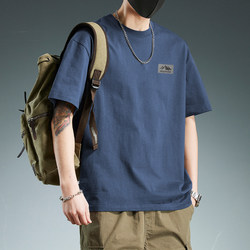 Jianmuji Heavyweight Pure Cotton Short-Sleeve T-Shirt for Men, Summer Simple Loose Top, Trendy Brand Versatile T-Shirt for Men