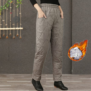 Winter New Light and Thin Cotton Down Pants for Women's Outwear High Waist Slimming and Warm Pants with Diamond Pattern Small Feet Long Pants