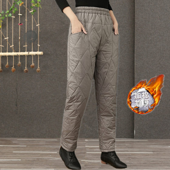 Winter New Light and Thin Cotton Down Pants for Women's Outwear High Waist Slimming and Warm Pants with Diamond Pattern Small Feet Long Pants