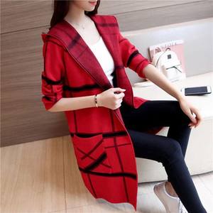 
Plaid Women's Sweater Cardigan 2025 New Women's Autumn and Winter Mid-Length Autumn Knitted Jacket Women's Spring and Autumn Outerwear