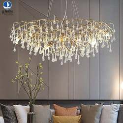 Processed crystal engineering chandelier villa post-modern all-copper water drop branch living room lamp restaurant exhibition hall chandelier